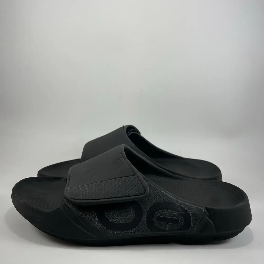 Oofos Ooahh Sport Flex Slide Sandals Mens Size 8 Black Comfort Recovery W10